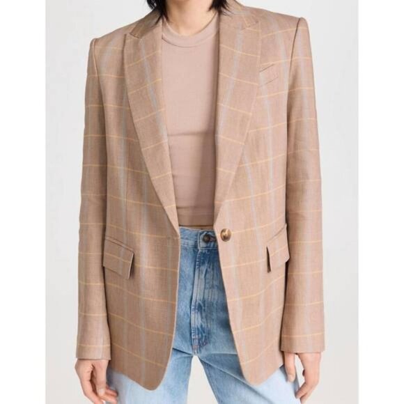 A.L.C. Donovan Linen Blend Jacket | Tawny Plaid Nordstrom Size 2 NWT - Picture 1 of 6